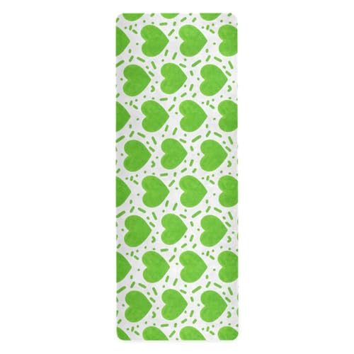 Waassud Green Hearts - Esterilla de yoga antideslizante para hacer ejercicio, gimnasio, pilates, para mujeres y hombres, con bolsa de transporte, 71 x 26 pulgadas