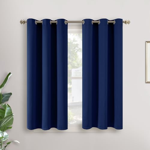 Image of YoungsTex Short Blackout Curtains 45 Inch Length for Rv Camper Basement - Thermal Insulated with Grommet Small Half Window Drapes for Kitchen Bathroom, 2 Panels, 34 x 45 Inch, Navy Blue