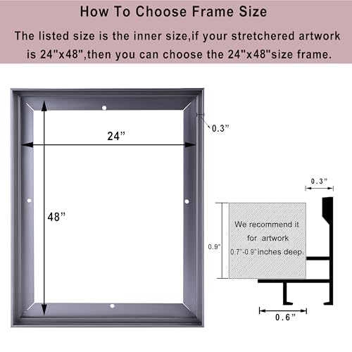 Image of Canvas Frame 16x20, DIY Metal Floating Frames, Canvas Floater Frame for 0.6 inch-0.9 inch Deep Print Painting (Grey,16 inchx20 inch)