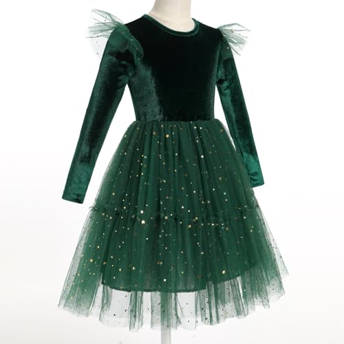 IBAKOM Girl Shiny Sequins Velvet Tulle Dress Long Sleeve Toddler Christmas Outfits Fall Winter Baby Formal Wedding Dresses2