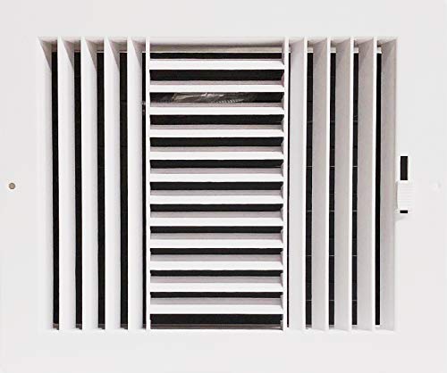Three-Way Plastic Side Wall/Ceiling Register in White 10"w X 8"h for Duct Opening (Outside Dimension is 12"w X 10"h)