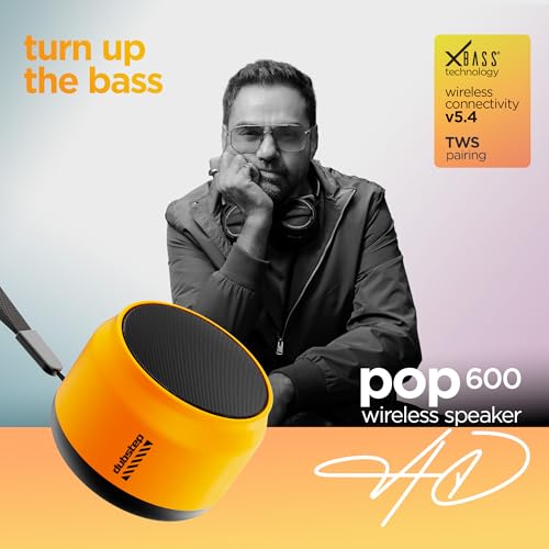 Image of Dubstep Pop 600 Bluetooth Speaker, 6W RMS Stereo Output, 15 Hours Playtime, TWS Pairing, 52mm Dynamic Drivers (Yellow)