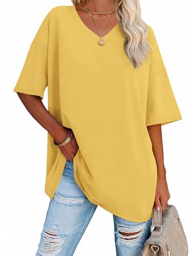 Image of ATHMILE Womens Oversized Shirts V Neck Plus Size Spring Workout Summer Tops Beach Vacation 2026 Gym Clothes Basic Tee