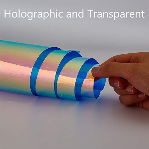 Gorgecraft 40"X8"Pvc Holographic Sheet Transparent Iridescent Opal Roll Vinyl Rainbow Glossy Clear Film Mirrored Foil Laser Fabric For Craft Cutters Shoes Bag Sewing Patchwork Window(Blue) #TOP3