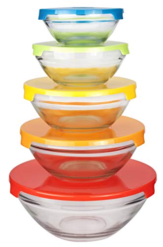 Jogo Potes para Alimentos em Vidro com Tampa Plastica Sortida, 5 peças(150/220/380/550ml/1l), Dynast