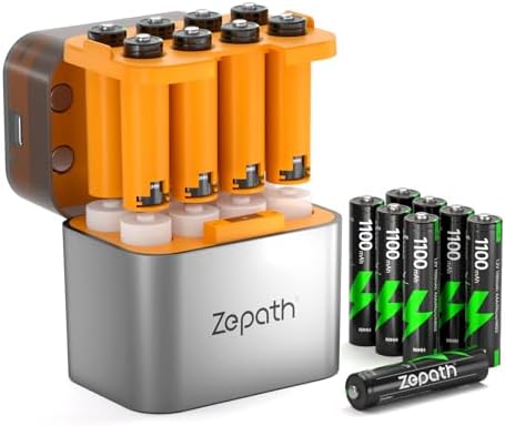 Li-ion/NI-MH Hybrid Ladegerät mit 16xAAA Wiederaufladbare NI-MH Akkus, 1100mAh Hohe Kapazität 1.2V AAA Batterien, 8 Ladegerät für AA/AAA Akkus, Integrierter LED Charing Aufbewahrun