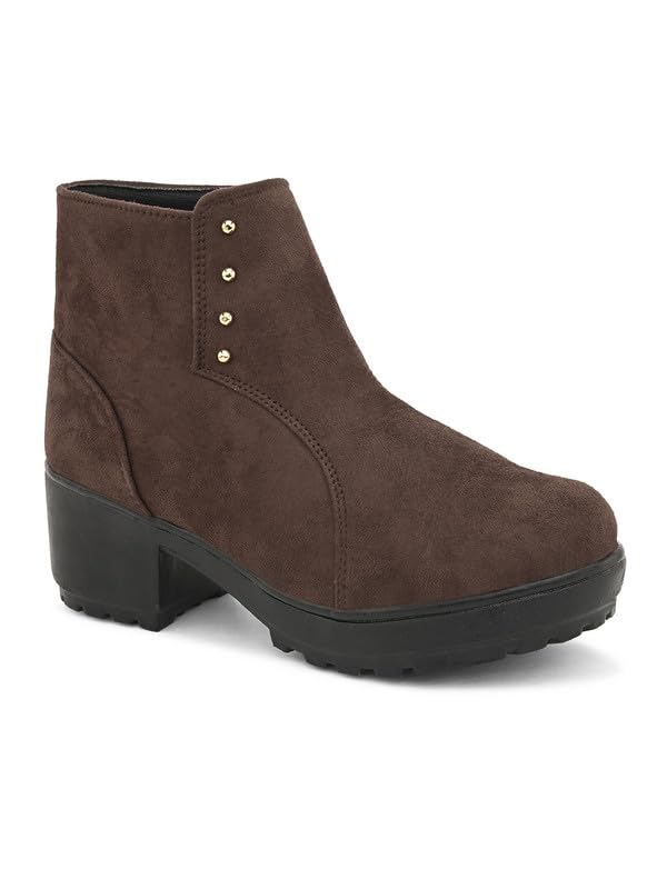Image of XE Looks 100% Vegan Leather Women's Black Suede Ankle Boots for Women | Chunky Heel with Decorative Studs | Comfortable & Stylish Winter Boots For Girls & Women