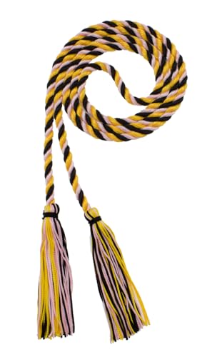 Image of Graduation Honor Cord - Black /Gold /Ltpink - Every School Color Available - Made in USA