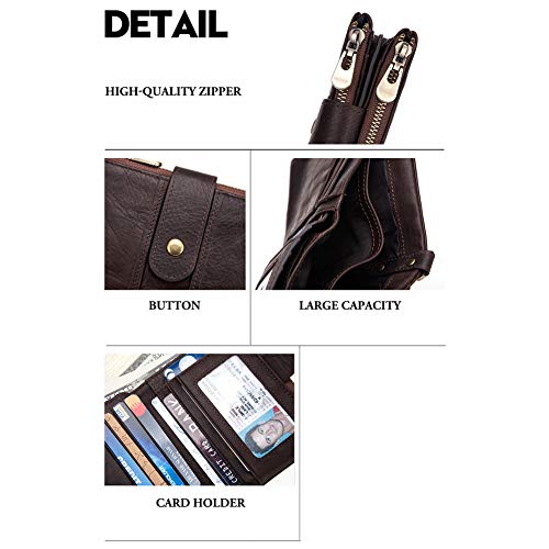 Image of boshiho Genuine Leather Bifold Chain Wallet for Men RFID Blocking | Heavy Duty Steel Anti-Theft Chain & 2 Zipper Coin Purse. Perfect for Bikers, Daily Commute, Gift for Dad /Husband