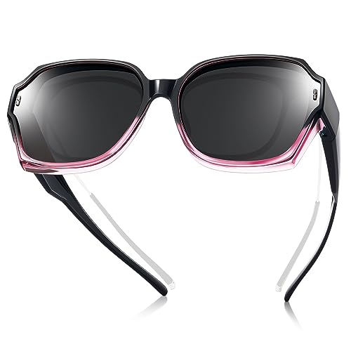 Polarized Sunglasses Fit Over Glasses For Women, Trendy Square Sun Glasses Lightweight Wrap Around Shades