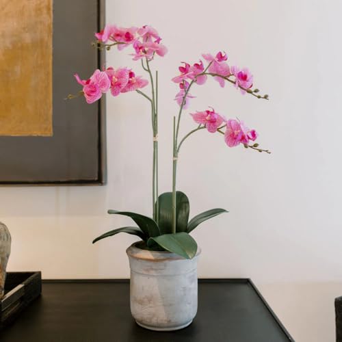 Faux Pink Orchid Plant with Grey Planter Pot