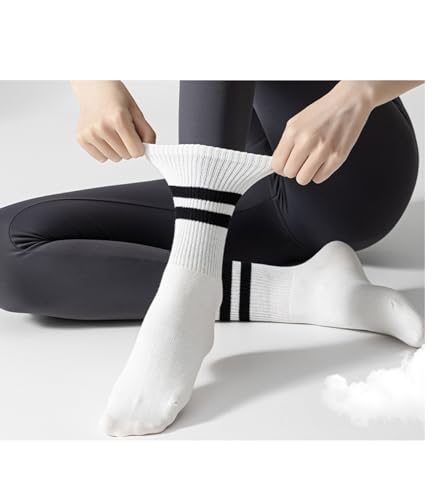 Image of Deeorla Womens Striped Crew Socks Brown Vintage Retro Athletic Socks 5 Pairs