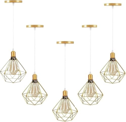 Lustres Luminárias de Teto Aramado Diamante Pendentes Dourado Com...