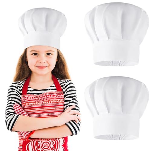 APLZGMG Lot de 2 toques de chef pour enfants, en coton, blanc, réglables, élastiques, accessoires de cuisine, pour l'école, la maison, Halloween