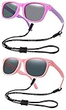 COOLSOME Kids Flexible Polarized Sunglasses for Boys Girls Age 3-10 with Straps (Purple pink+Matte p