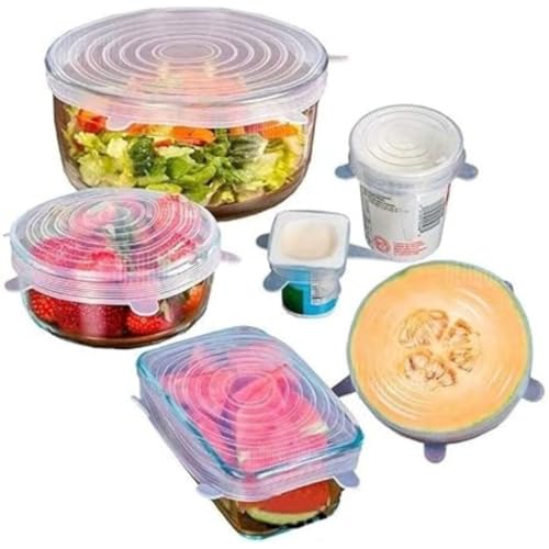 Kit 6 Tampas de Silicone Reutilizáveis Premium Flexíveis Herméticas e Ecológicas Compatíveis com Diversos Recipientes Frutas e Panelas Resistentes ao Micro-ondas Freezer e Máquina de Lavar