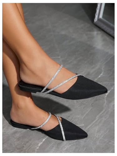 MakeMeChic Women's Rhinestone Pointed Toe Flat Shoes PU Leather Strappy Elegant Slip On Flats4