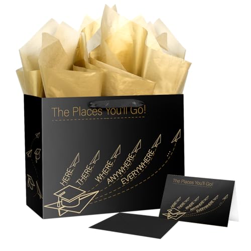 Linelglobal 2026 Graduation Gift Bag with Tissue Paper Large Congrat Grad 15.7" Black