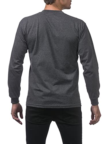 Pro Club Men's Heavyweight Cotton Long Sleeve Crew Neck T-Shirt, Charcoal, Medium
