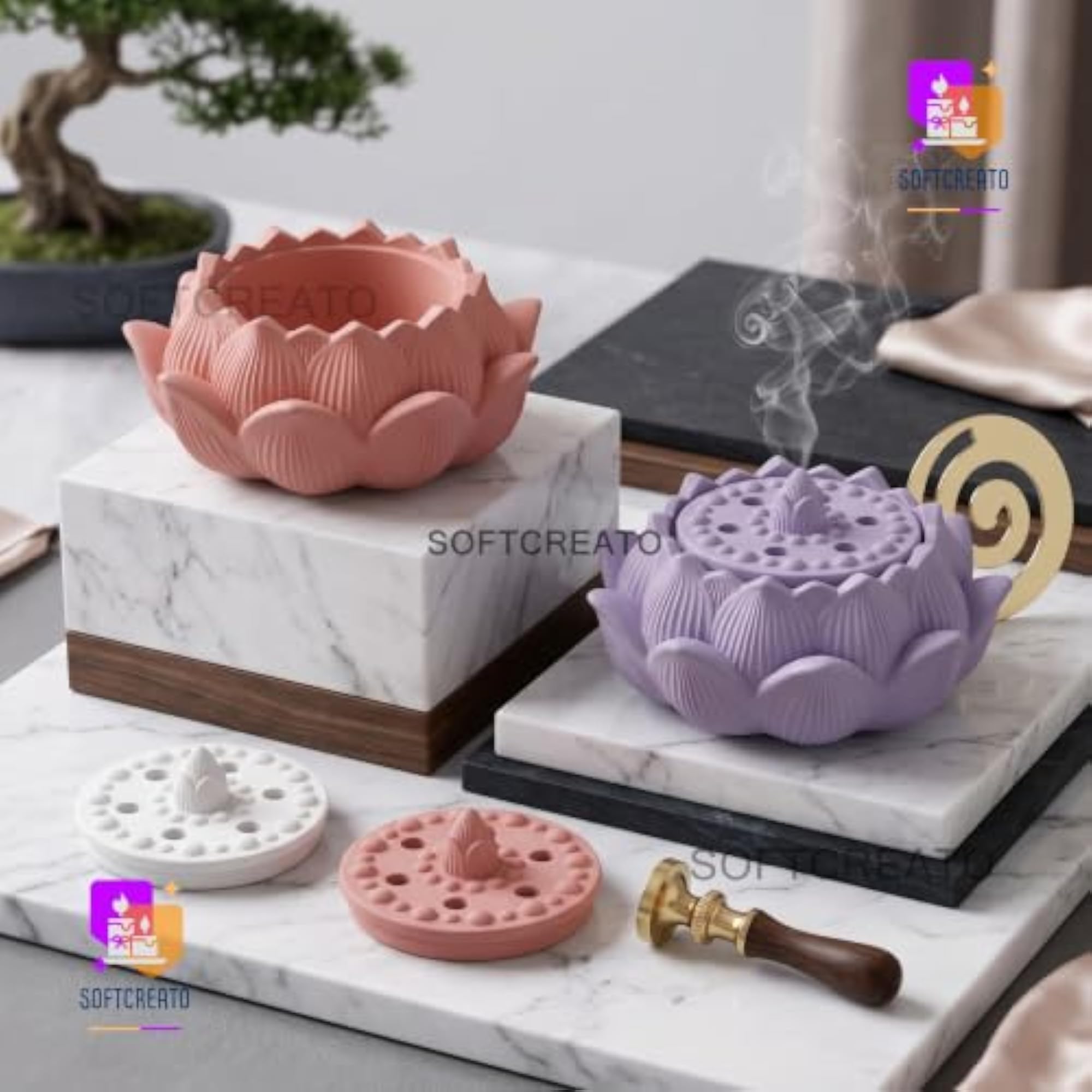 3D Lotus Flower Silicone Mould with Lid for Crafting