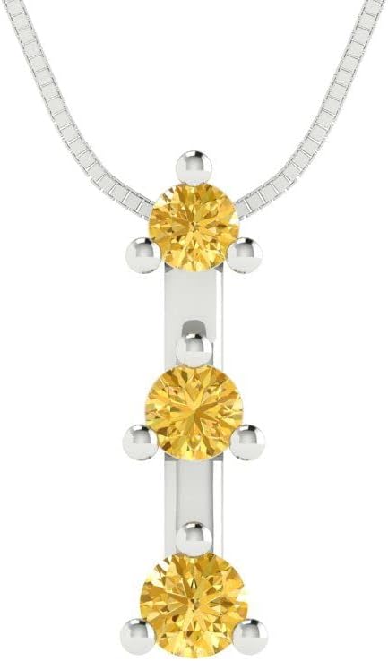 0.22 ct Brilliant Round Cut Natural Citrine 14k White Gold Pendant with 18" Chain