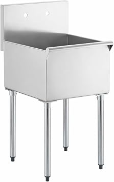 Commercial Stainless Steel Utility Sink with Backsplash, Single Compartment, 18" x 21" x 13" Deep Bowl, 16-Gauge Construction - Perfect for Janitorial Area, Garage, Laundry Room, Workshop