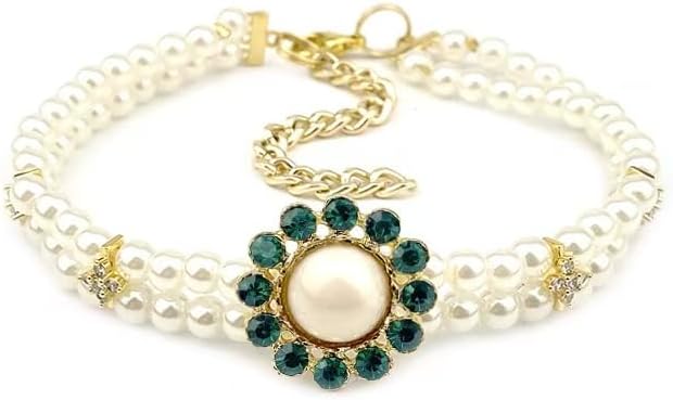 Handmade Pet Pearl Collar with Sparkling Crystal Ball Charm, Adjustable Cat and Dog Pet Necklace Jewelry, Pet Photography Accessories (White, S) image 4