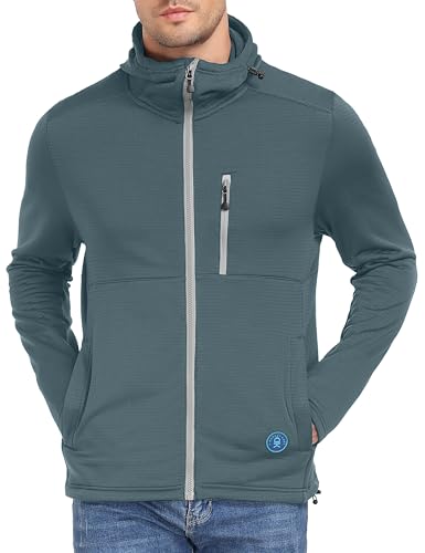 Little Donkey Andy Men's Winter Lightweight Warm Fleece Running Jacket Breathable Hooded Thermal Jacket with Thumb Holes Long Sleeve Travel Hiking Cycling Outdoor Workout Coats Grey Stormy Weather XL