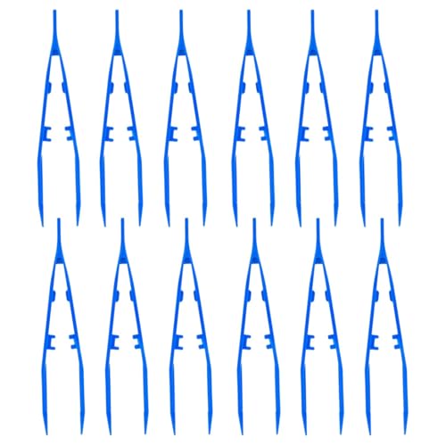 SE 7-Inch 12-Piece Blue Lightweight Plastic Tweezer Set - Non-Magnetic, Serrated Jaw, Textured Grip for Crafts, Electronics, and First Aid - 365PT12