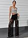 OYOANGLE Women's Lace Sheer Elastic Waist Wide Leg Pants See Through Long Trousers Party Clubwear Black Small