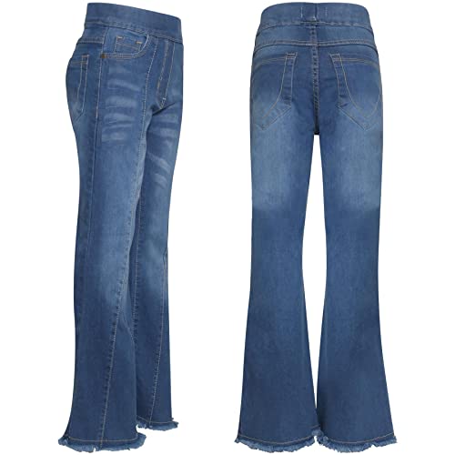 Girls Comfort Denim Jeans Stretchy Pants Dark Blue Flared Bell Bottom Jeggings Pants Fashion Jeans Age 5-14 Years3