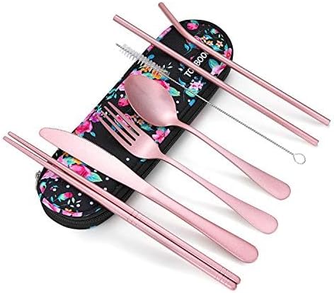 Portable Reusable Cutlery Set with Waterproof Case – Light Pink