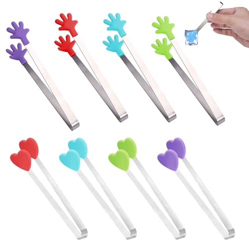 YELYTR 8 Stück Mini Zuckerzange Klein mit Silikon Zange, Candy Bar Zubehör, Gebäckzange & Eiszange - Anti-Rutsch Greifzange für Kinder & Erwachsene, Perfekter Essen Clip für BBQ, Party & Küche