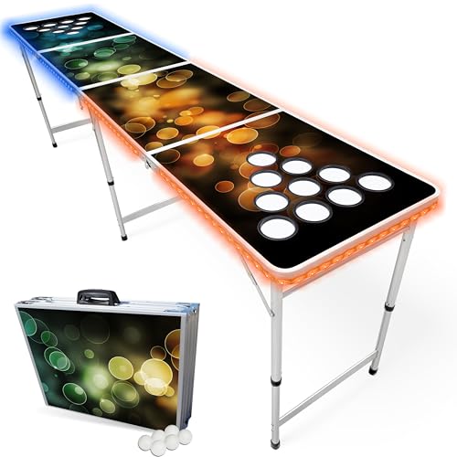 8-Foot Folding Party Table w/Music Sync LED Lights, Cup Holes & (6) Pong Balls - Bubbles