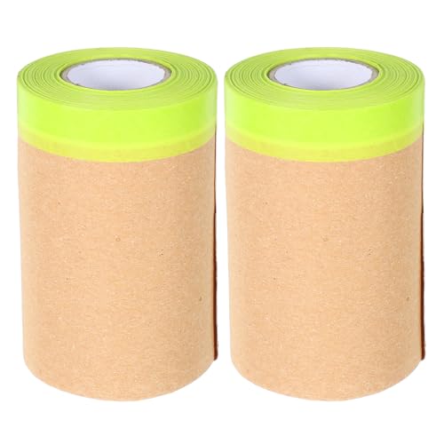 RUNROTOO 2 Rolls Pre-Taped Masking Paper for Painting, 39.4Ft x 5.9inch Automotive Paint Floor Cover Paper Roll, Paint Adhesive Protective Masking Film