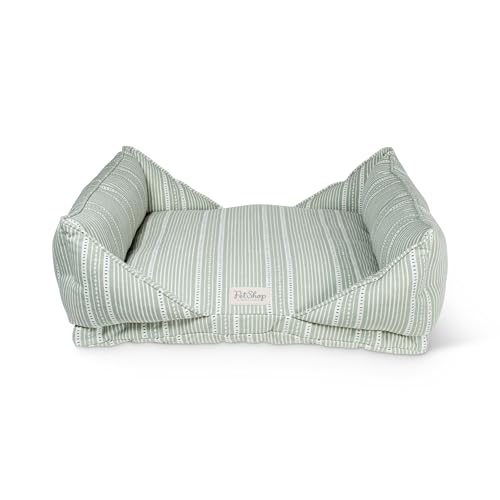 Fringe Studio Block Stripe Dusty SAGE 30" W x 23" D x 9.5" H Medium Mase Modern Cuddler Pet Bed, 100% Cotton Canvas Exterior w/Overfilled Bolster, Machine Washable, PetShop Collection (752001)