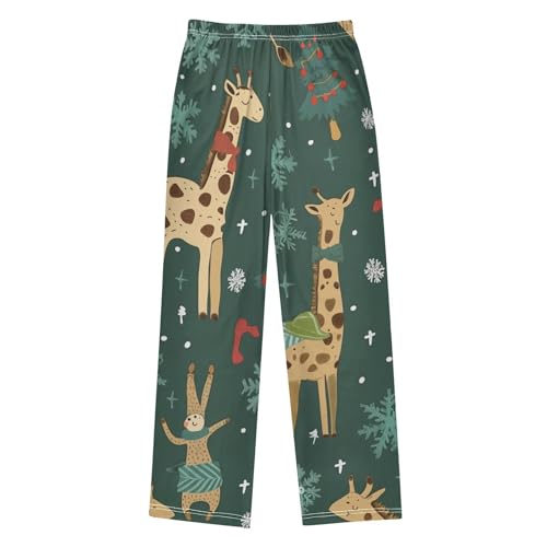 ZZXXB Xmas Giraffe Bunny Boys Long Pants Soft Trousers Elastic Waist Kids Lounge Bottoms with Pockets S-XL2