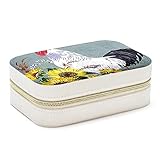 JAVENPROEQT Art Cock Rooster Sunflower Travel Jewelry Box, Double Layer Portable Travel Display Case Storage Holder Boxes for Stud Earrings, Rings, Necklaces, Bracelets