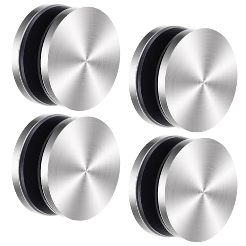 Zonon 4 Pcs Round Glass Clamps 360 Degrees Stainless Steel Panel Shelf Bracket Silver Railing Standoffs for 3/8'', 1/2'', 9/16'' Glass Thickness Railing Stabilizer Holder for Balcony Stair Balustrade