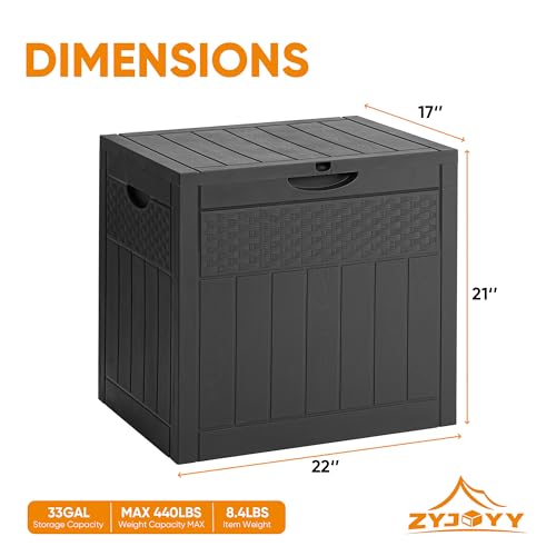 image for ZYJOYY 33 Gallon Resin Deck Box, Weatherproof Outdoor Storage Box for 