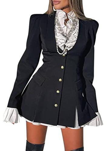 Yesgirl Femme Robe Chemise Courte Sexy Manches Longues Automne Robe Chic Boutons Chemise Robe Rétro Élégant Automne Hiver Robe Dessus Genou A Noir S Cover