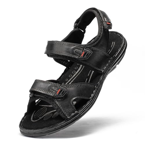 Image of ArcBrothers Men's Premium Leather Sandals - Classic Roman Style Open Toe Sandals - Cushioned Heel, Non-Slip & Sturdy Support