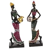 DOITOOL 2 Stück Afrikanische Frauen Skulptur Resin Dekofigur Modern für Büro Wohnzimmer Hotel Restaurant Geschenk Kunsthandwerk