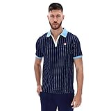 Fila Vintage Mens BB1 Stripe Tennis Polo Shirt Peacoat/Airblue M