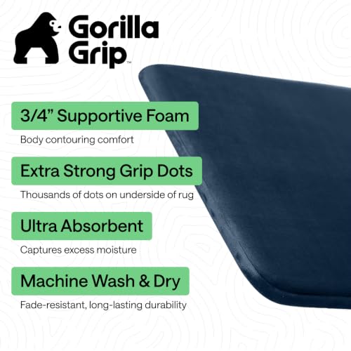 Image of GORILLA GRIP Memory Foam Bath Rugs, Soft Absorbent Velvet Bathroom Mats, Durable Dots on Underside, Machine Washable Bathmat, Carpet Rug Room Decor for Shower Floor, 30x20 Mat, Navy Blue