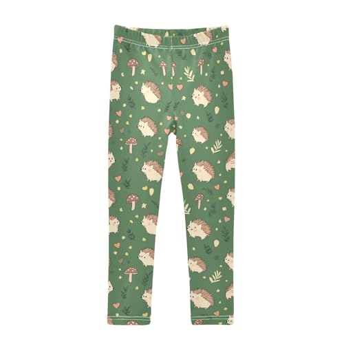 Wusikd Cute Hedgehogs Girls' Leggings Toddler Doodles Mushrooms Kids Yoga Pants Dance Active Tights 4T