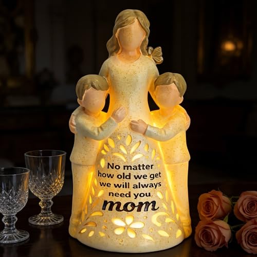 Mothers Day Birthday Gifts for Mom from Son, Mother and 2 Son Figurine Light with Remote Control - Mother of The Groom Gifts, Boys Mom Gift from Big Brother Little Bro (No Batteries Included)