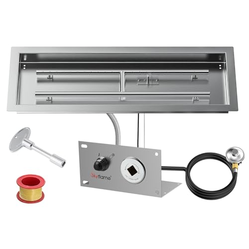 Skyflame 30 x 10 Inch Rectangular Fire Pit Pan Kit, Stainless Steel Drop-in Pan and Burner, Come with Spark Ignition and Propane Hose, Indoor/Outdoor Fire Pit, Fire Table DIY Decorative by Skyflame - Used condition - US$148.08