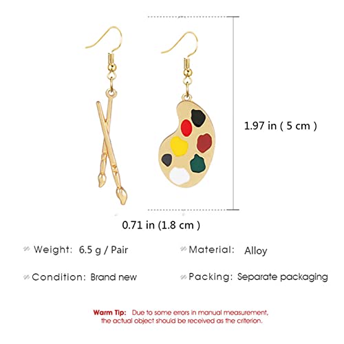 Coadipress Artist Paint Palette And Paint Brush Earrings For Women Girls Unique Colorful Enamel Painter Artist Dangle Drop Art Paint Pallet Pendant Earrings Jewelry Gifts (Crystal Palette Brush) #TOP3