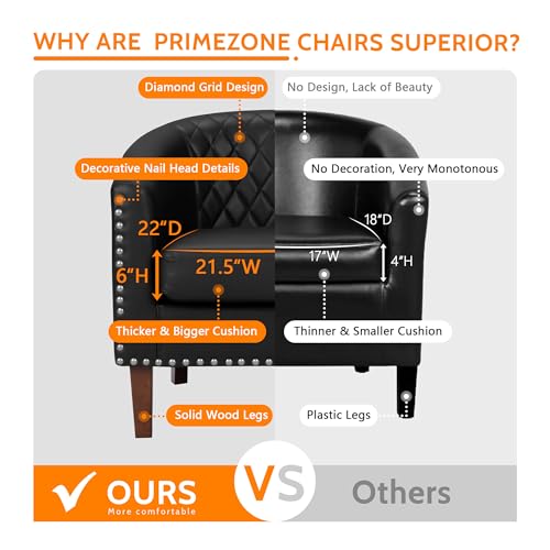 PrimeZone Barrel Chair, Comfy Accent Chair, Faux Leather Living Room Chairs Club Chair with Cushion, Nailhead Trim and Diamond Mesh Backrest, Reading Chair for Bedroom Waiting Room Office, Black - Thumbnail 4